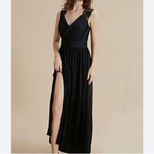 New Black Floor Length Slit and Lace Dress / Medium / Formal